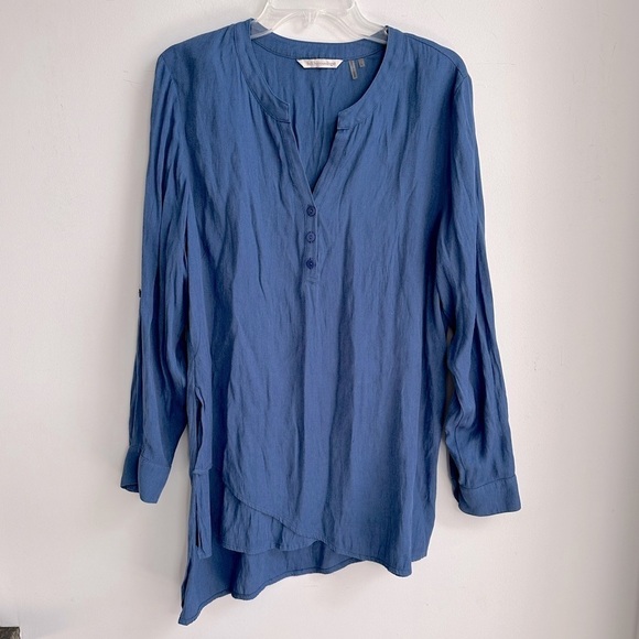 Soft Surroundings In the Study Blue Asymmetrical Pullover Lightweight Henley - Picture 11 of 12